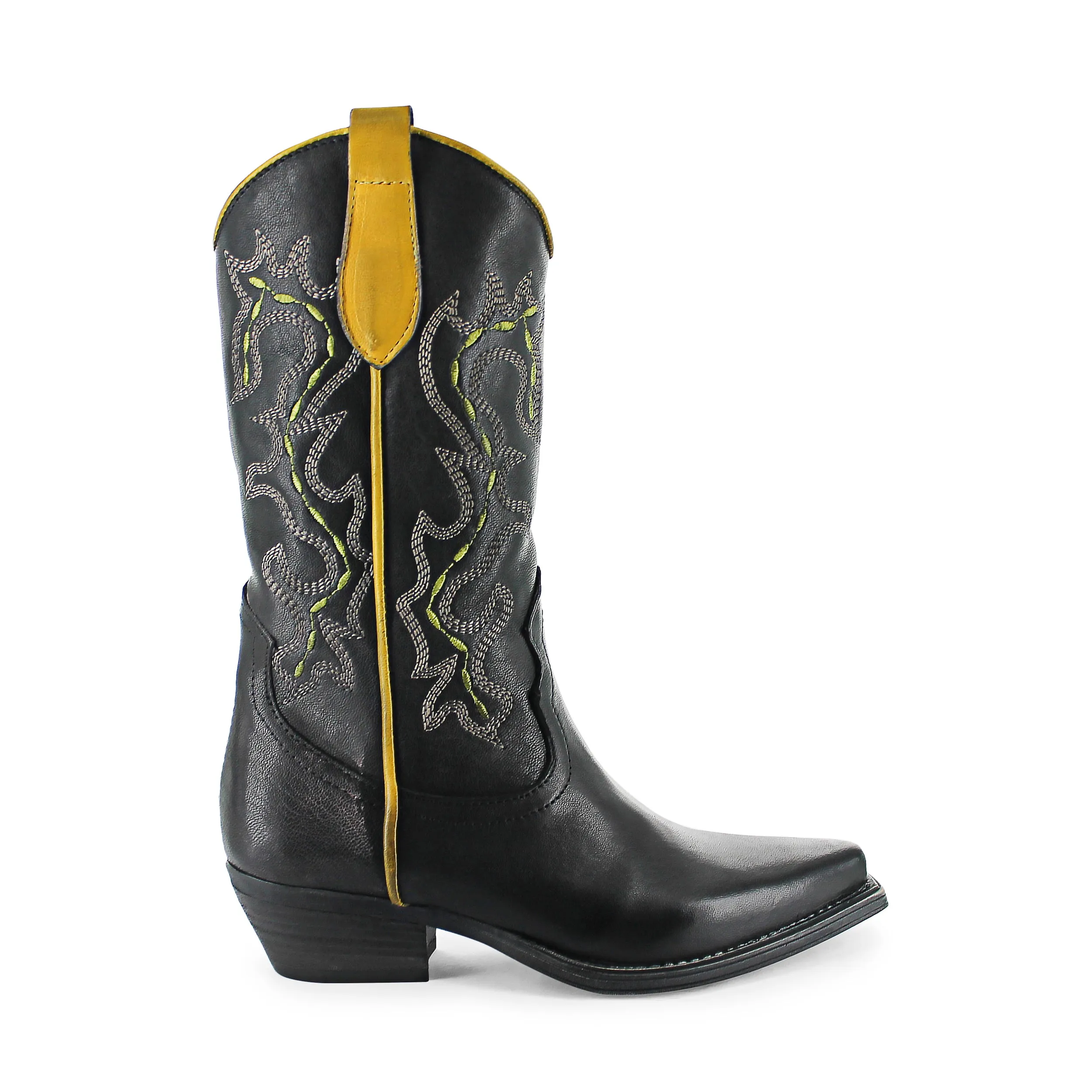 746 - Black/Yellow Leather Cowboy