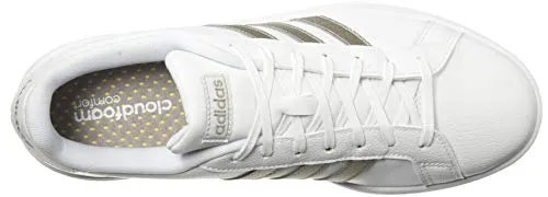 adidas Women's Grand Court Tennis Shoe, White/Platino Metallic/White, 7 M US