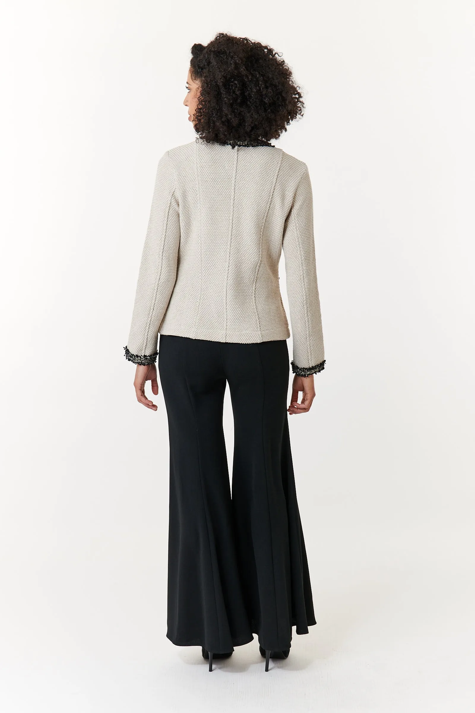 Aldo Martins, Sustainable Knit, Cal boucle jacket in Ivory with black trim