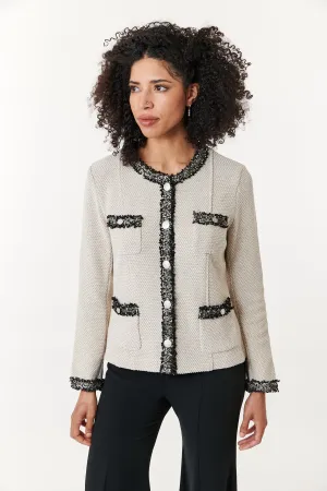 Aldo Martins, Sustainable Knit, Cal boucle jacket in Ivory with black trim