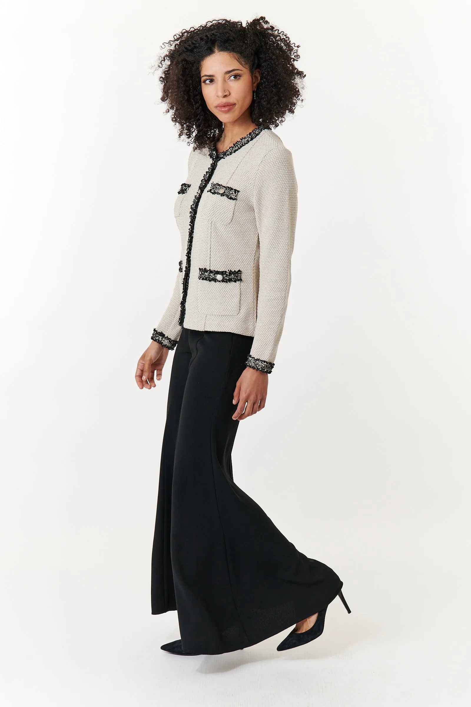 Aldo Martins, Sustainable Knit, Cal boucle jacket in Ivory with black trim
