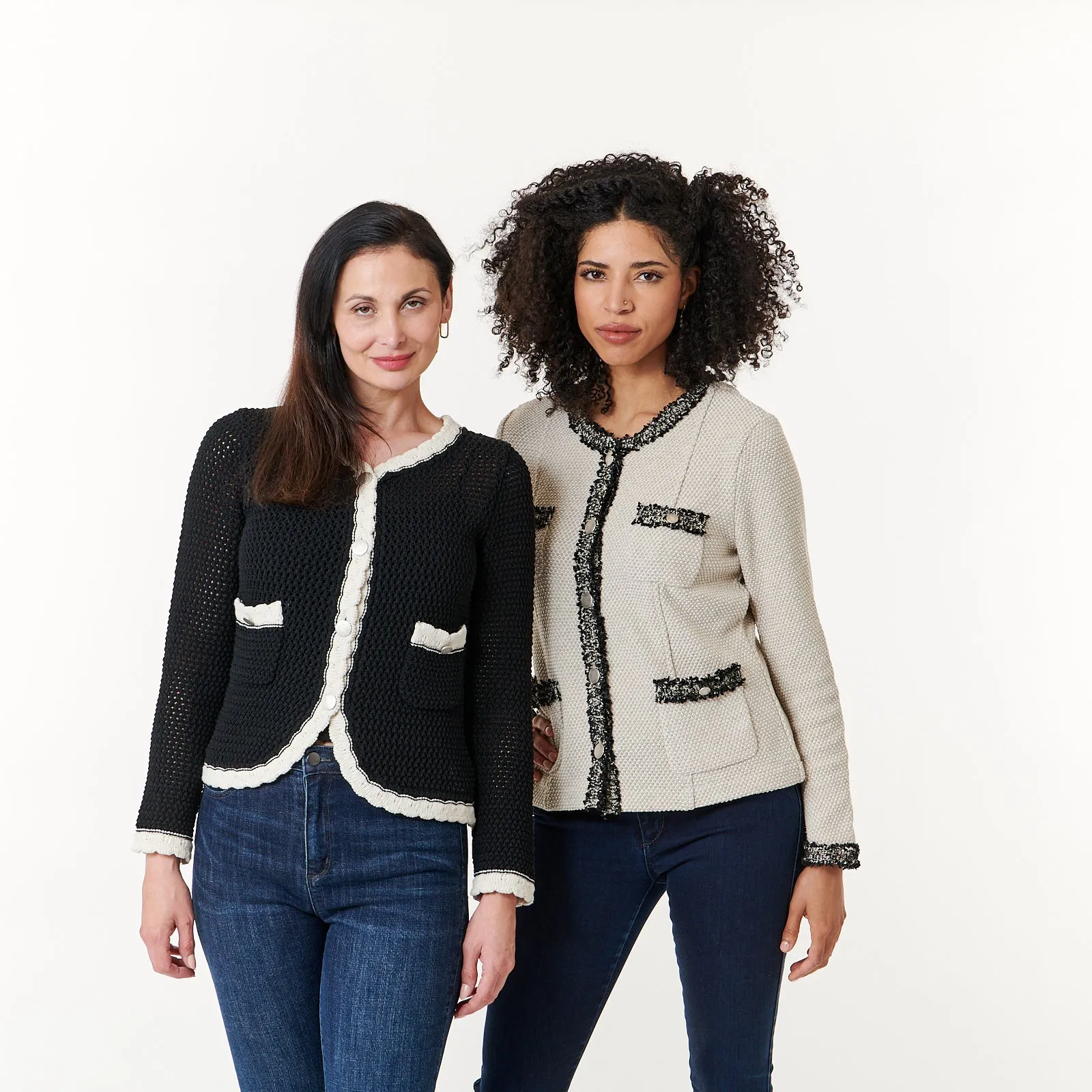 Aldo Martins, Sustainable Knit, Cal boucle jacket in Ivory with black trim