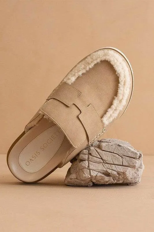 Avalon-Suede Shearling Loafer Mule