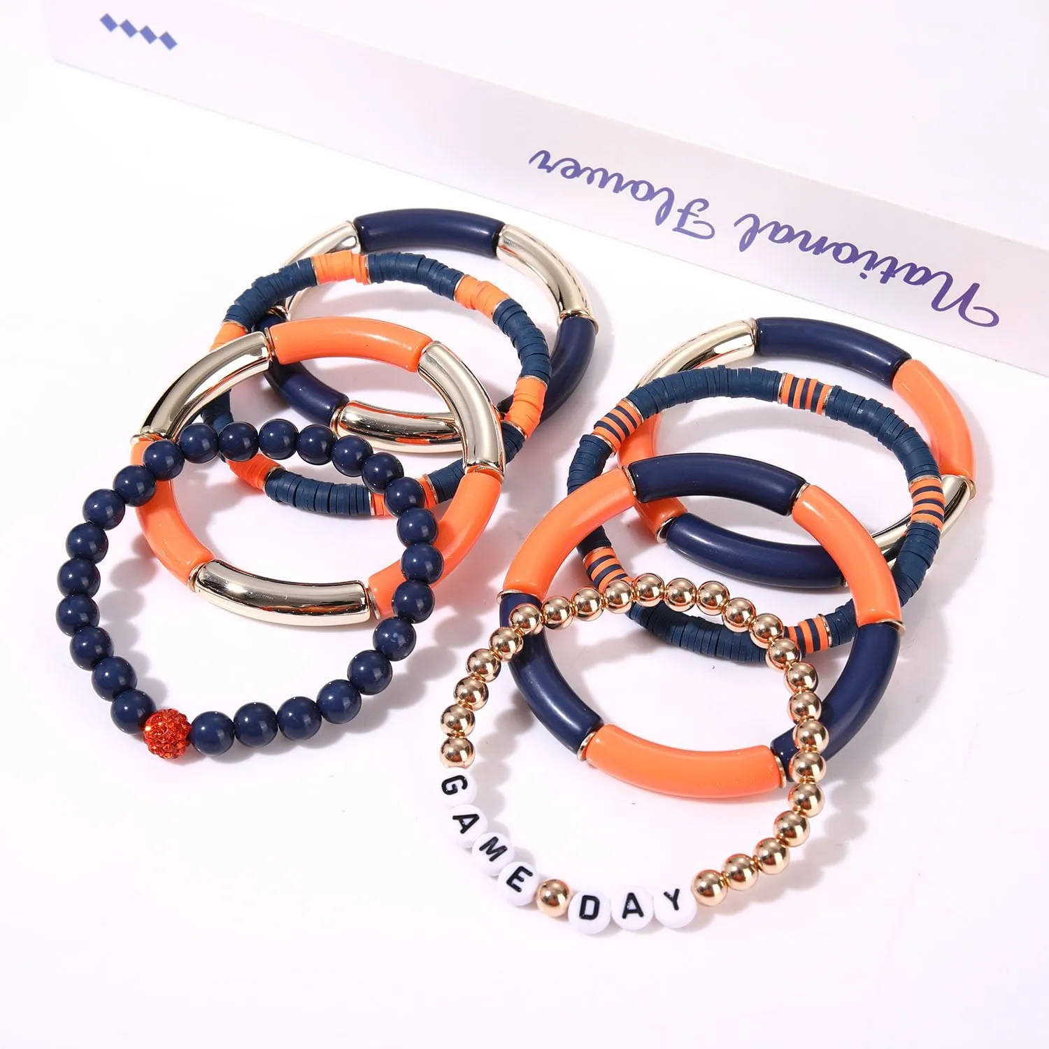Game Day Bracelet Football Team Spirit Stretch Bracelet Set Stack Bamboo Acrylic Tube Bangle Bracelet College School Sports Football Jewelry Accessories Gift