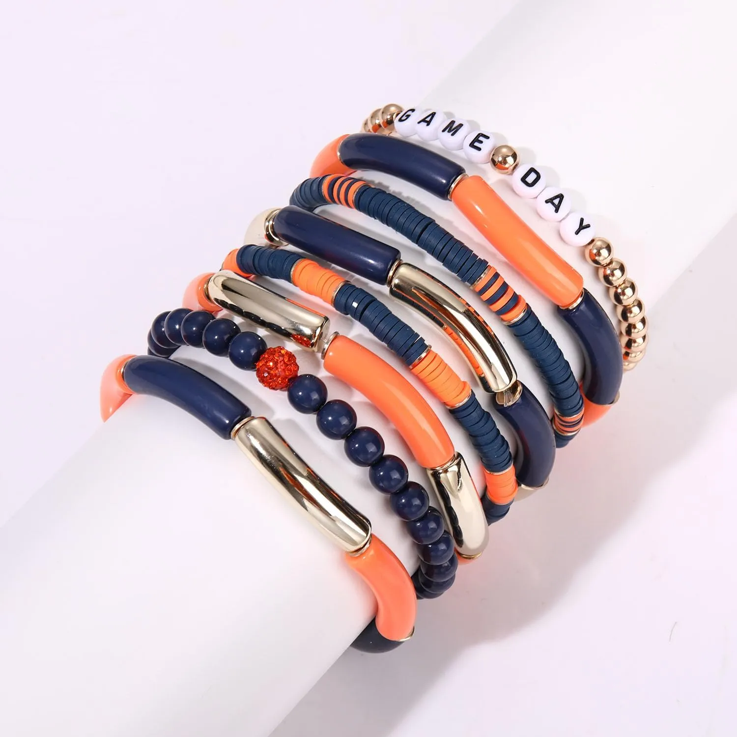 Game Day Bracelet Football Team Spirit Stretch Bracelet Set Stack Bamboo Acrylic Tube Bangle Bracelet College School Sports Football Jewelry Accessories Gift