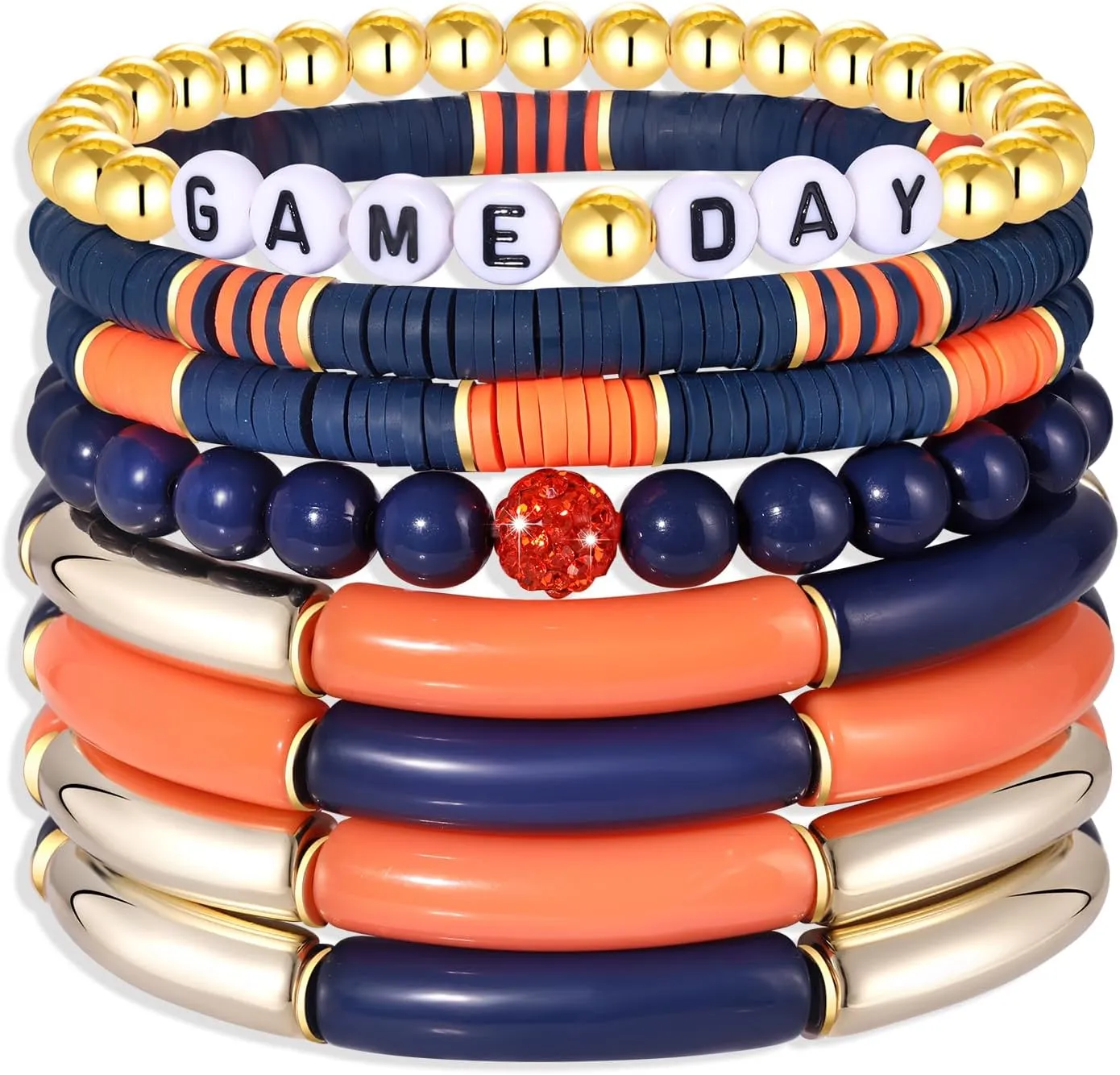 Game Day Bracelet Football Team Spirit Stretch Bracelet Set Stack Bamboo Acrylic Tube Bangle Bracelet College School Sports Football Jewelry Accessories Gift