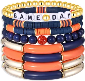 Game Day Bracelet Football Team Spirit Stretch Bracelet Set Stack Bamboo Acrylic Tube Bangle Bracelet College School Sports Football Jewelry Accessories Gift