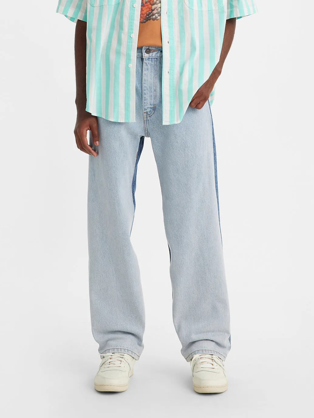 Men's Blue Baggy Fit Mid Rise Jeans