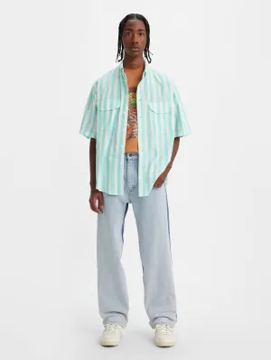 Men's Blue Baggy Fit Mid Rise Jeans