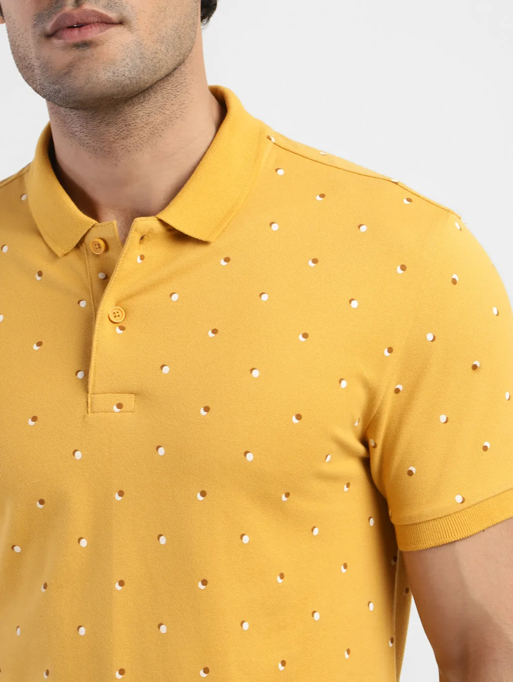 Men's Geometric Print Polo T-shirt Yellow