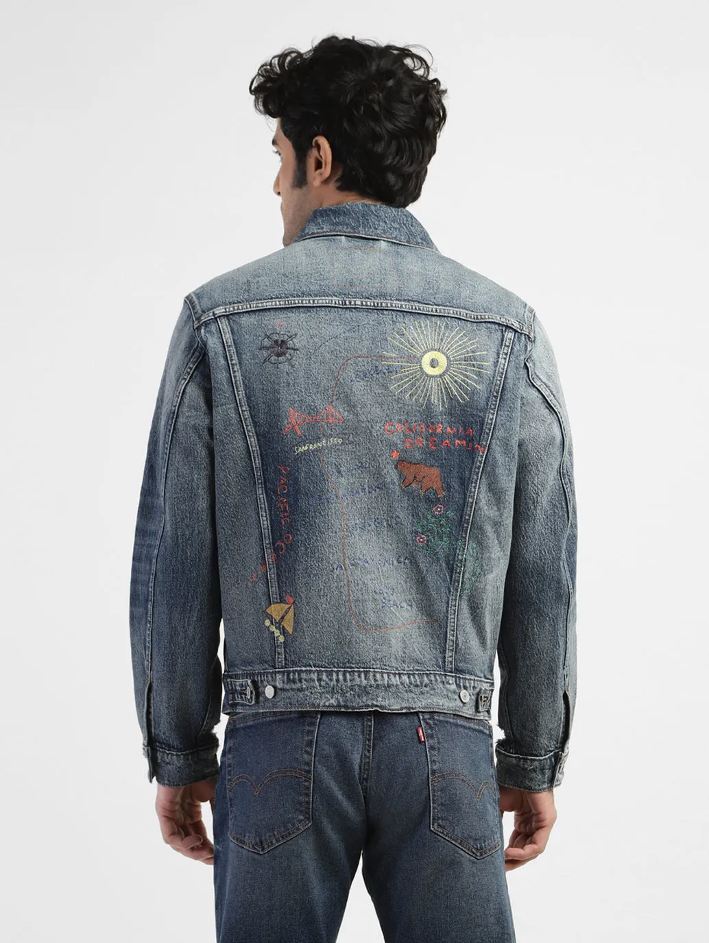 Men's Solid Blue Shirt Collar Denim Jacket