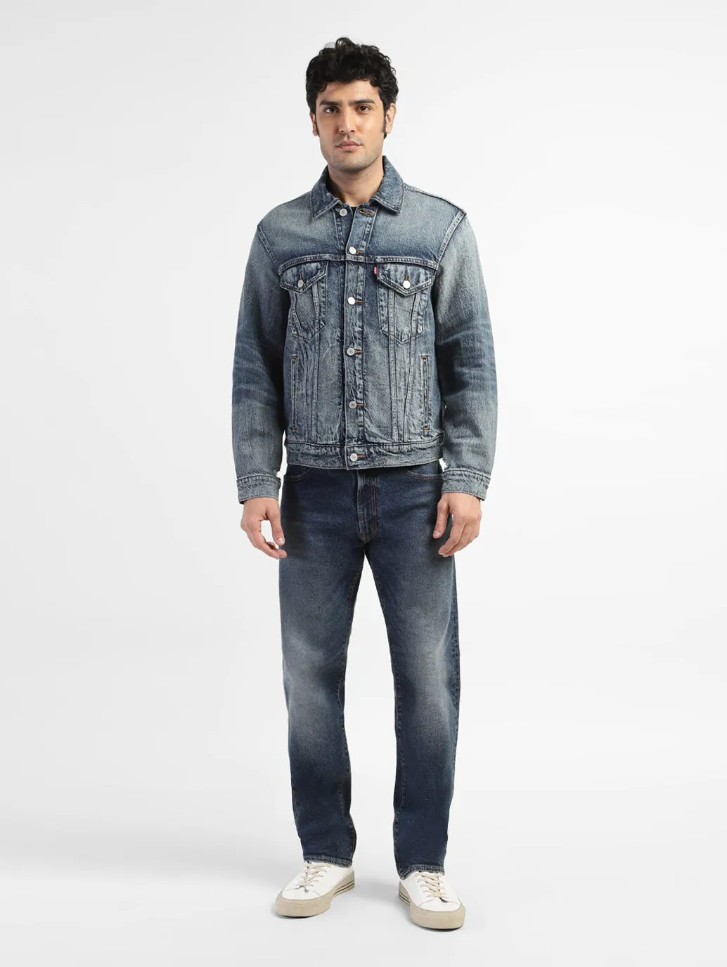 Men's Solid Blue Shirt Collar Denim Jacket