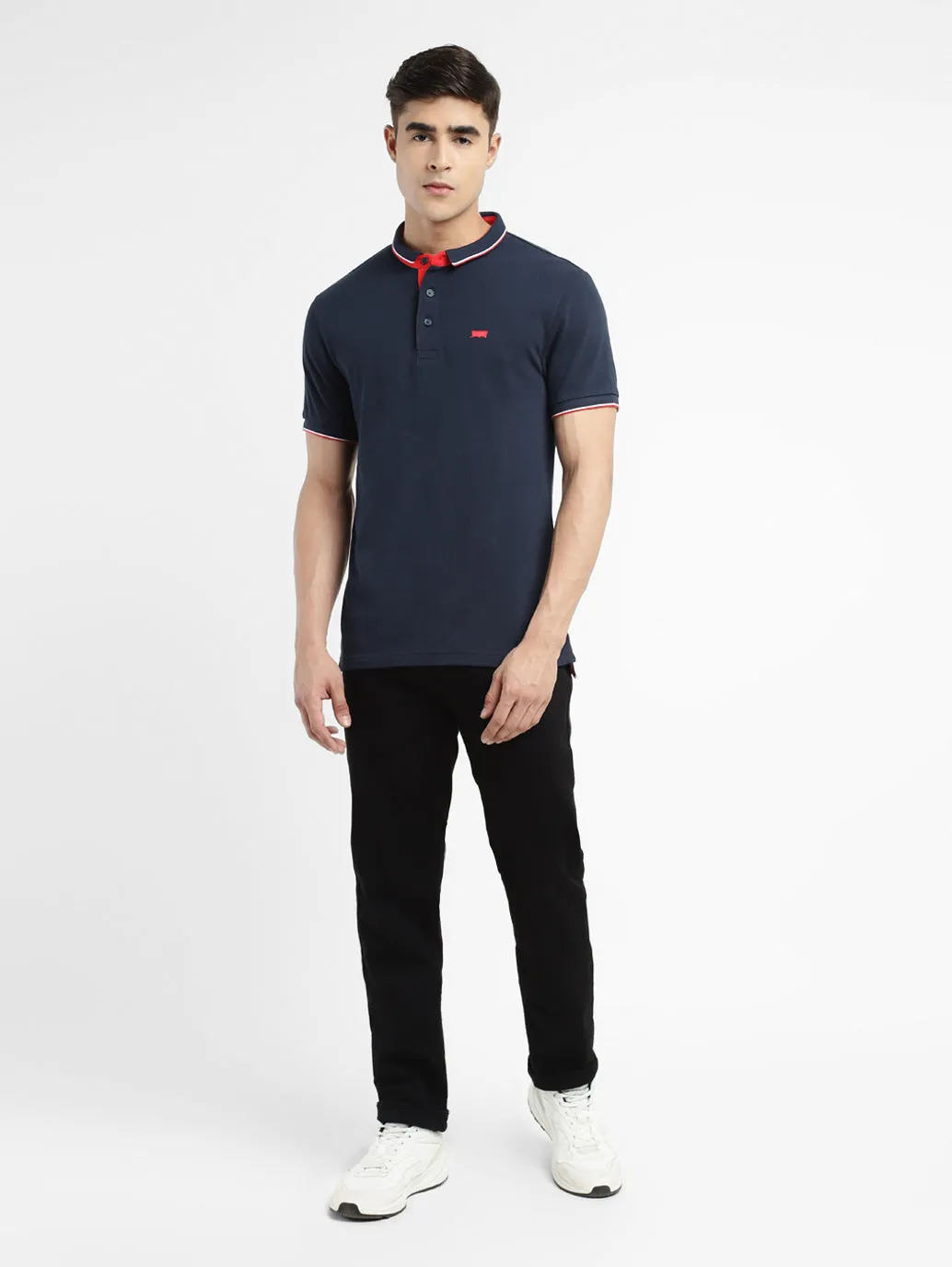 Men's Solid Polo Navy T-shirt