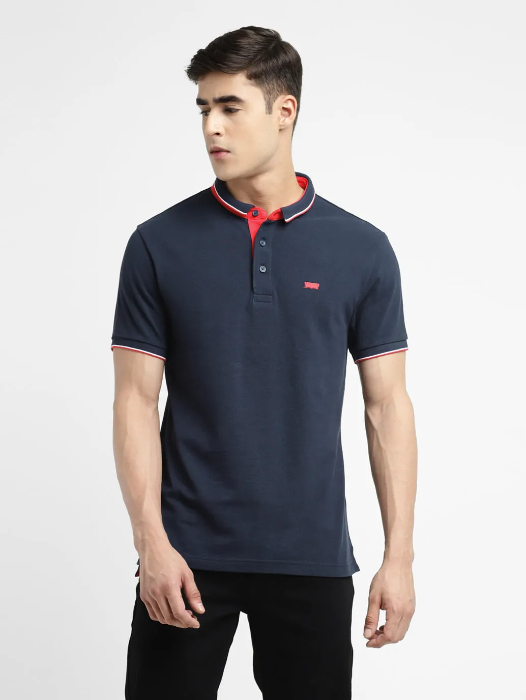 Men's Solid Polo Navy T-shirt