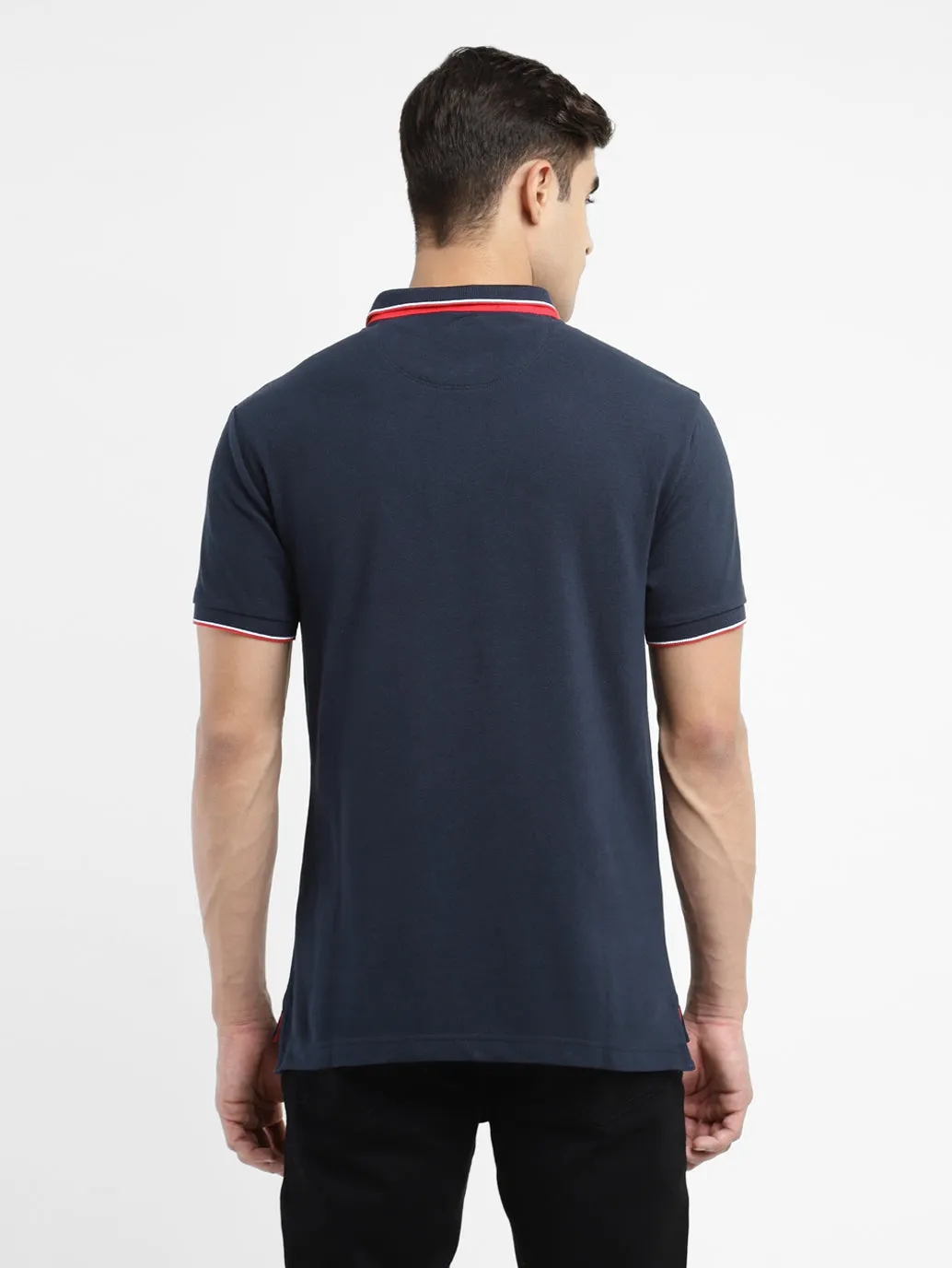 Men's Solid Polo Navy T-shirt