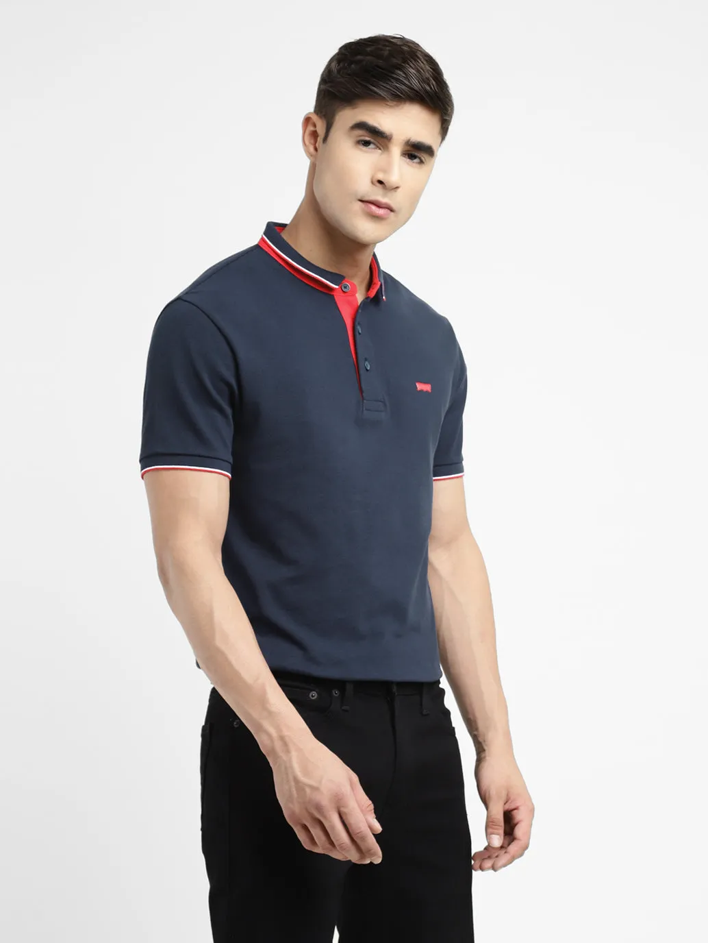 Men's Solid Polo Navy T-shirt
