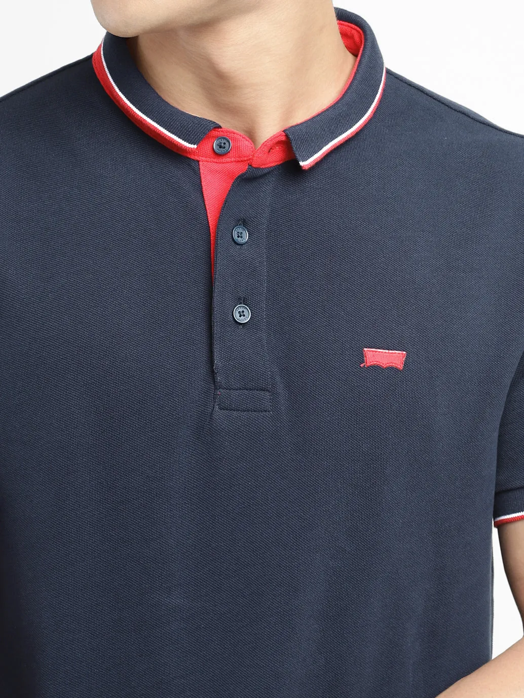 Men's Solid Polo Navy T-shirt