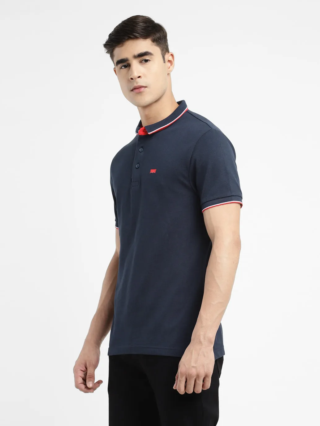 Men's Solid Polo Navy T-shirt