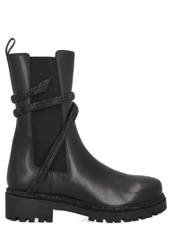 Rene Caovilla Cleo Rhinestone-Embellished Leather Chelsea Boots