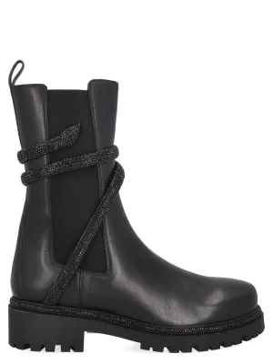 Rene Caovilla Cleo Rhinestone-Embellished Leather Chelsea Boots