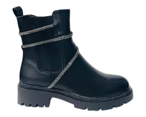 Rhinestone Faux Leather Zip Chelsea Boots