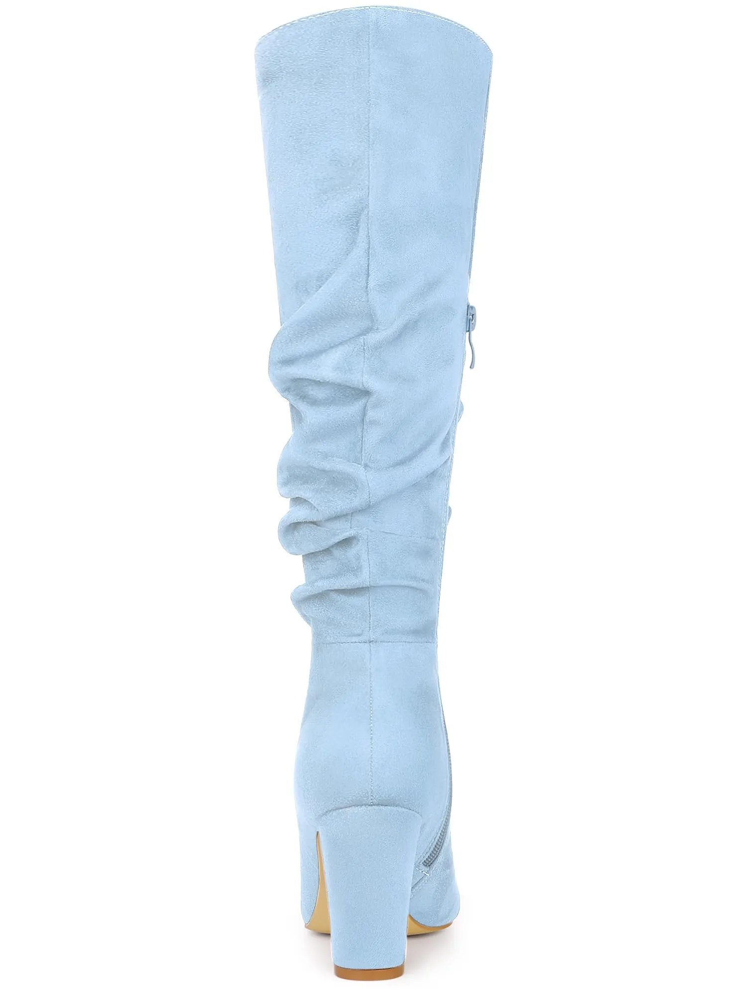 Sky Blue Slouchy Pointy Toe Knee High Boots