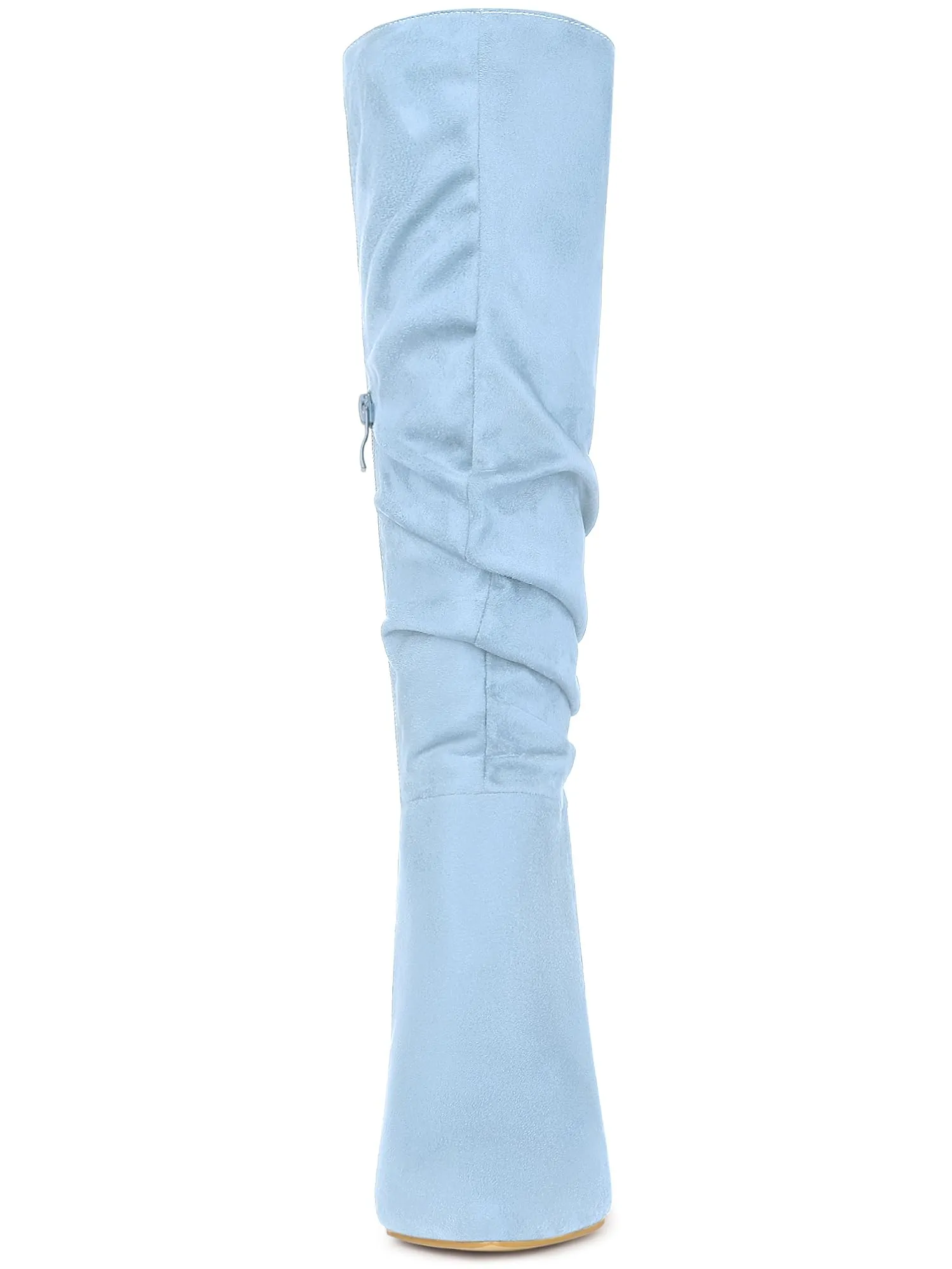 Sky Blue Slouchy Pointy Toe Knee High Boots