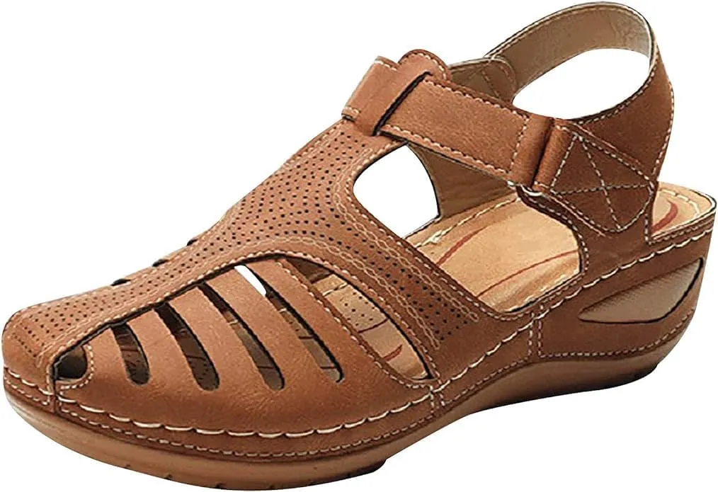 Womens Sandals Wedge Shoes Comfortable Ankle Strap Closed Toe Summer Beach Platform Sandals Casual Bohemia Outdoor Wedges